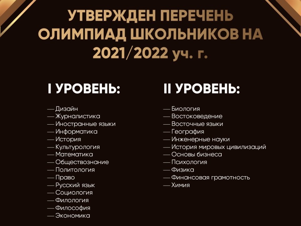 Утвержден перечень олимпиад школьников на 2021/2022 учебный год